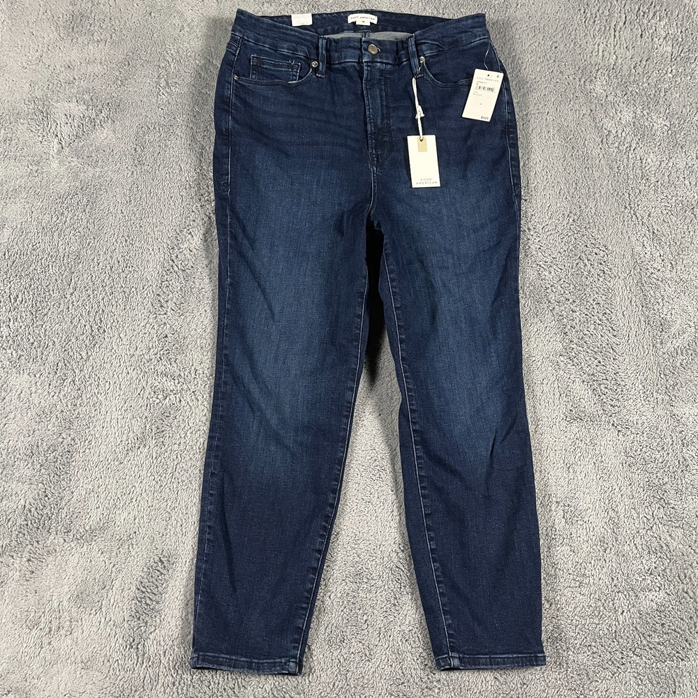 Good American Women's Petite Skinny High-Rise Stretch Dark Wash Jeans 18